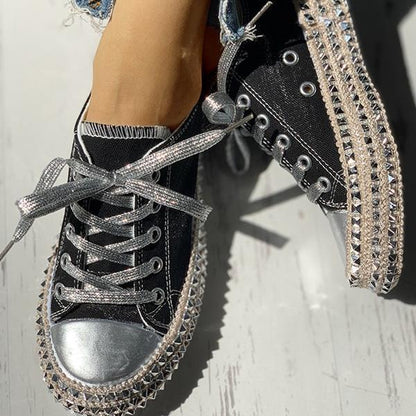 Olive | Women’s Orthopedic Glitter Platform Sneakers with Rhinestone Detailing