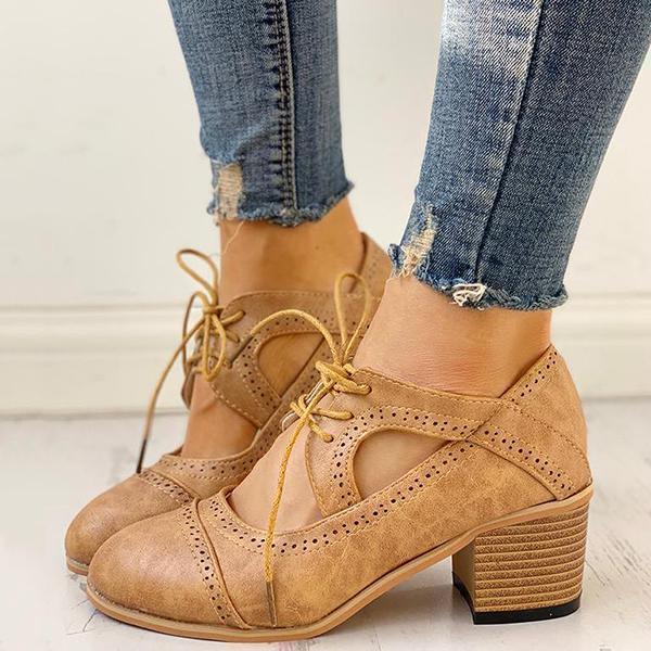 Diana | Retro Block Heel Oxford Shoes – Lace-Up Cutout Design