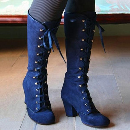Ivy | Women’s Orthopedic Suede Lace-Up Knee-High Boots with Block Heel