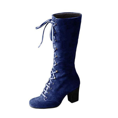 Ivy | Women’s Orthopedic Suede Lace-Up Knee-High Boots with Block Heel