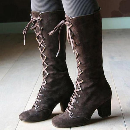 Ivy | Women’s Orthopedic Suede Lace-Up Knee-High Boots with Block Heel
