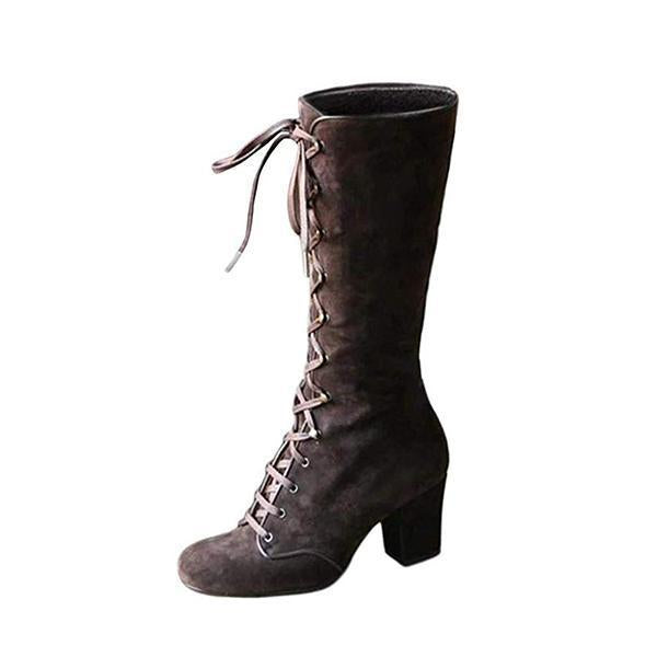 Ivy | Women’s Orthopedic Suede Lace-Up Knee-High Boots with Block Heel