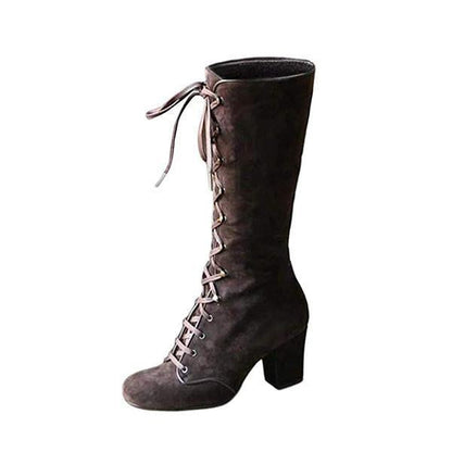 Ivy | Women’s Orthopedic Suede Lace-Up Knee-High Boots with Block Heel