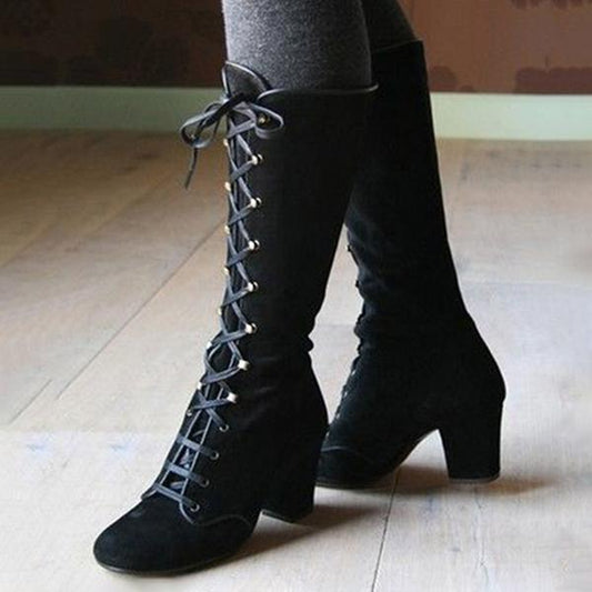 Ivy | Women’s Orthopedic Suede Lace-Up Knee-High Boots with Block Heel