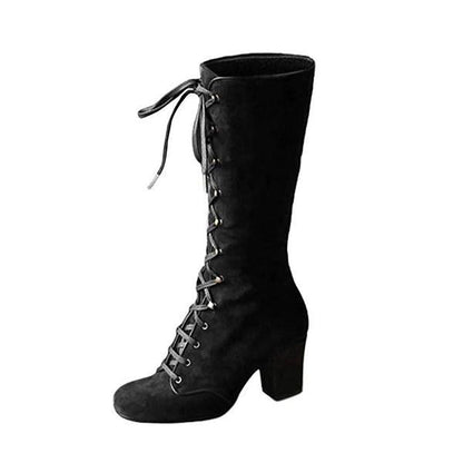 Ivy | Women’s Orthopedic Suede Lace-Up Knee-High Boots with Block Heel