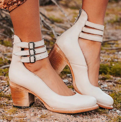 Abigail | Women's Vintage Leather Block Heel Pumps