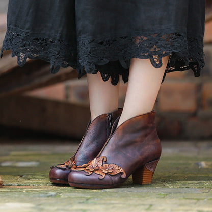 Leilani | Women’s Vintage Floral Leather Orthopedic Mid-Heel Shoes