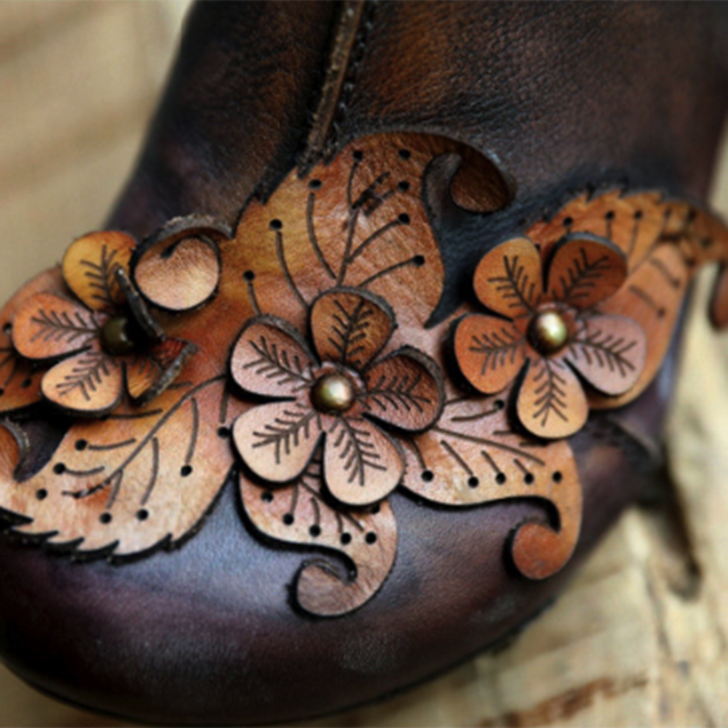 Leilani | Women’s Vintage Floral Leather Orthopedic Mid-Heel Shoes