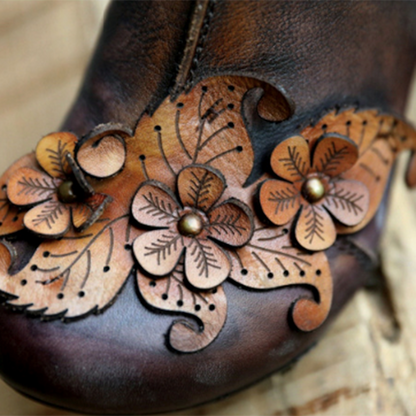 Leilani | Women’s Vintage Floral Leather Orthopedic Mid-Heel Shoes