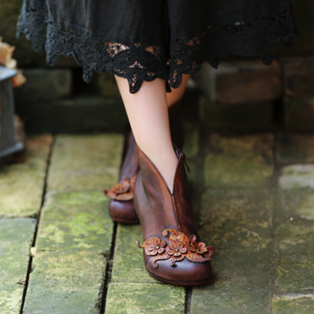 Leilani | Women’s Vintage Floral Leather Orthopedic Mid-Heel Shoes
