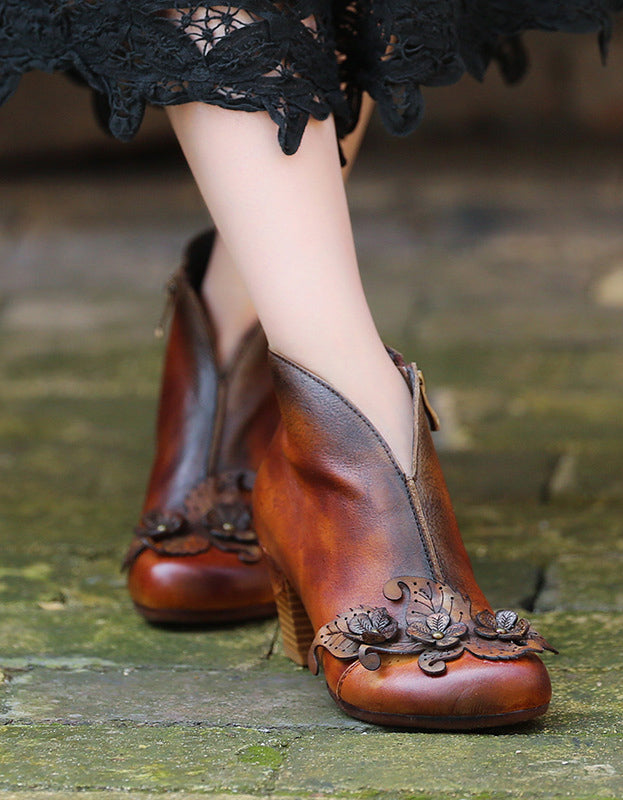 Leilani | Women’s Vintage Floral Leather Orthopedic Mid-Heel Shoes