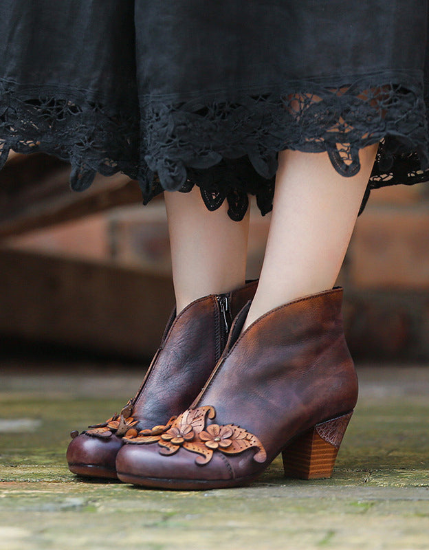 Leilani | Women’s Vintage Floral Leather Orthopedic Mid-Heel Shoes