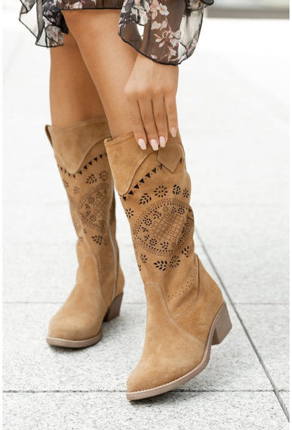 Frances | Women’s Western Style Knee-High Boots with Cutout Design