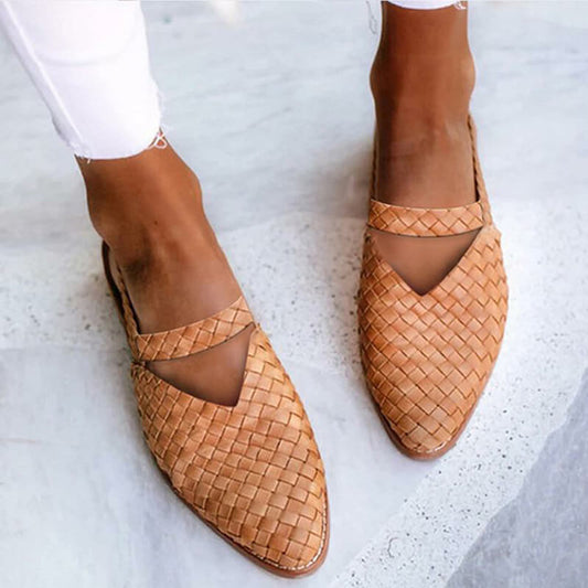 Kalani | Women’s Orthopedic Woven Leather Flats with V-Cut Strap