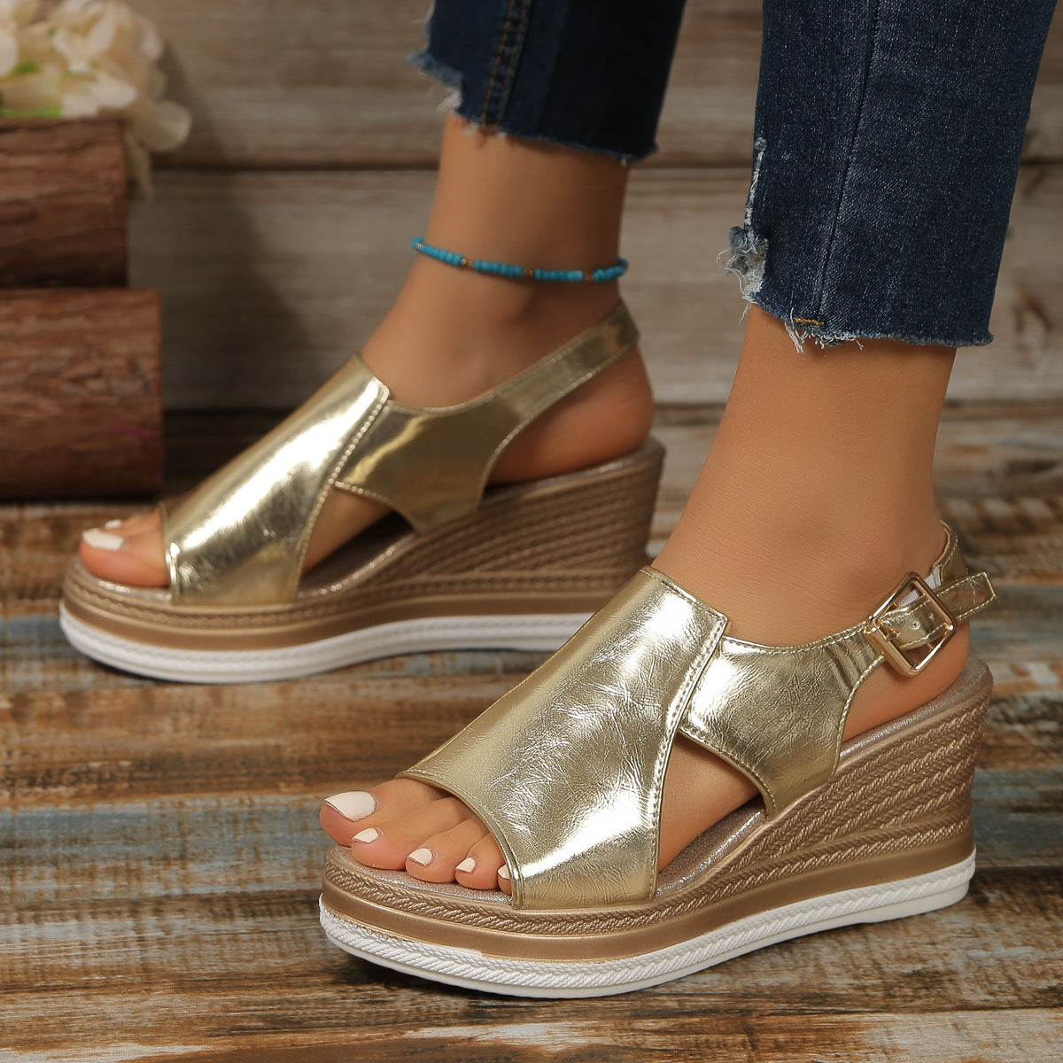 Katherine | Women’s Orthopedic Metallic Wedge Sandals
