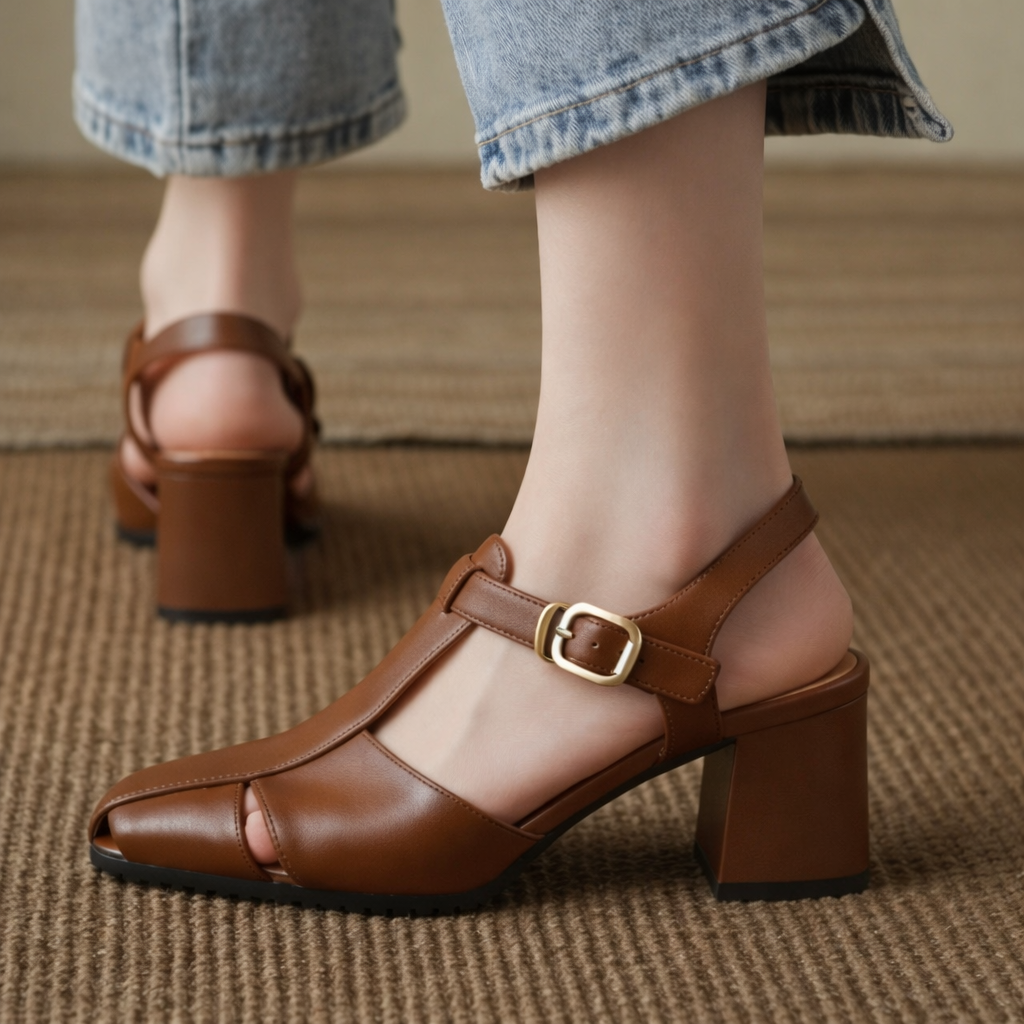 Orthopedic Balance Retro Chunky Heel Closed Toe Sandals