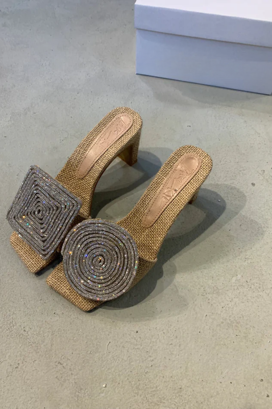 Cecilia | Block Heel Slide Sandals – Woven Square-Toe Comfort
