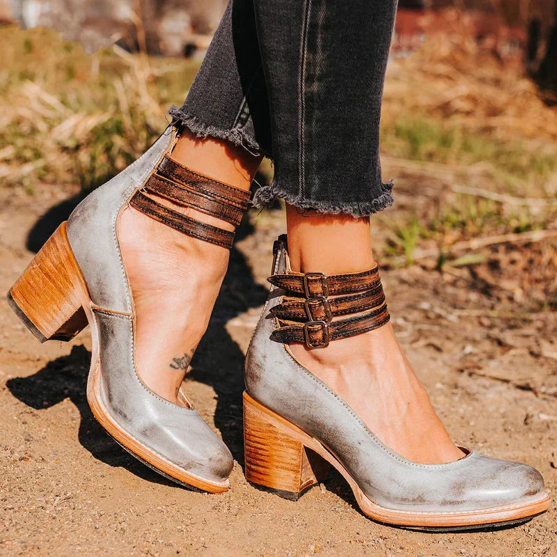 Abigail | Women's Vintage Leather Block Heel Pumps