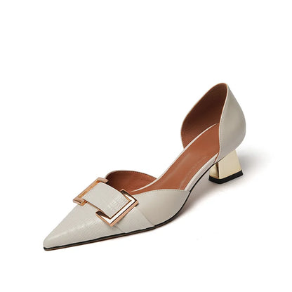 Odette | Women’s Orthopedic Low Block Heel Pumps with Buckle Detail