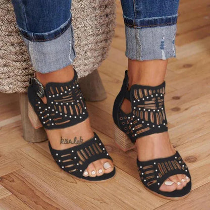 Harlow | Women’s Orthopedic Studded Cutout Block Heel Sandals