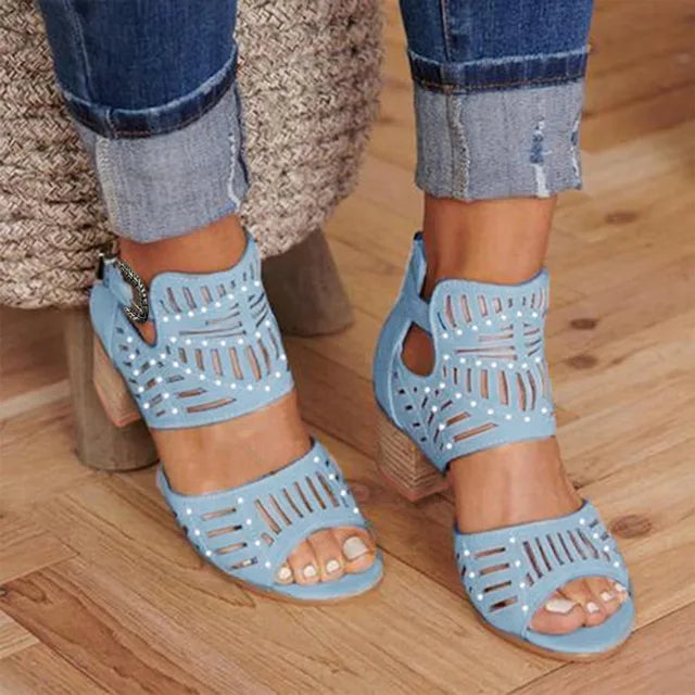 Harlow | Women’s Orthopedic Studded Cutout Block Heel Sandals