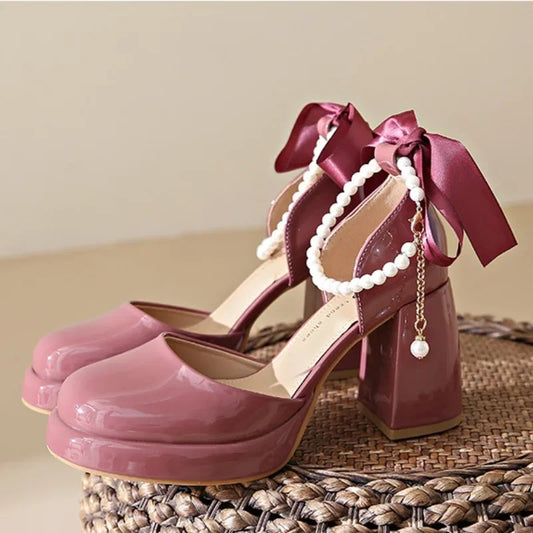 Laura | Block Heels with Ribbon Tie