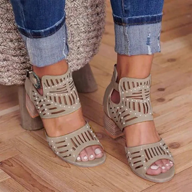 Harlow | Women’s Orthopedic Studded Cutout Block Heel Sandals