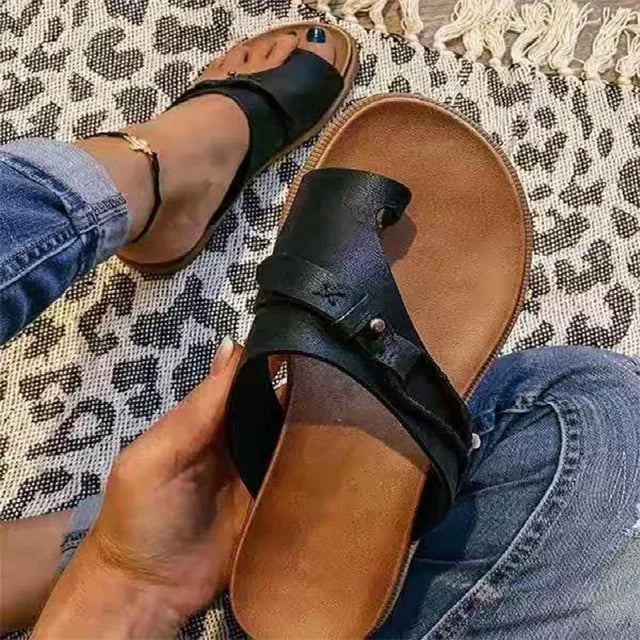 Dani | Orthopedic Leather Slip-On Toe Ring Sandals