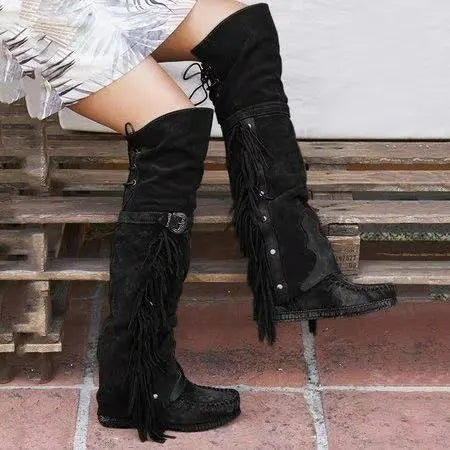 Gia | Women’s Fringe Over-the-Knee Western Boots with Orthopedic Support