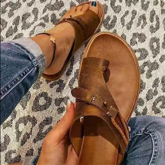 Dani | Orthopedic Leather Slip-On Toe Ring Sandals