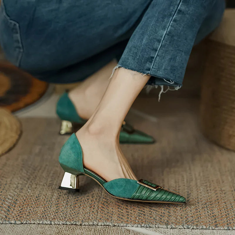Odette | Women’s Orthopedic Low Block Heel Pumps with Buckle Detail