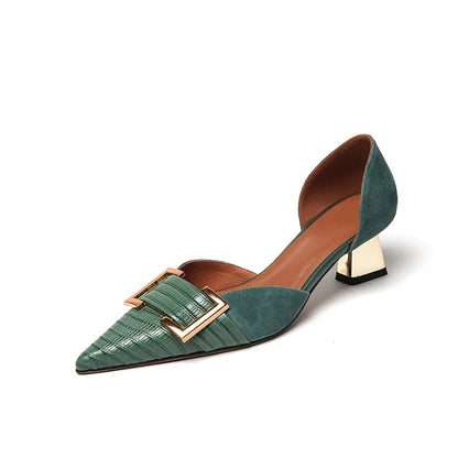 Odette | Women’s Orthopedic Low Block Heel Pumps with Buckle Detail
