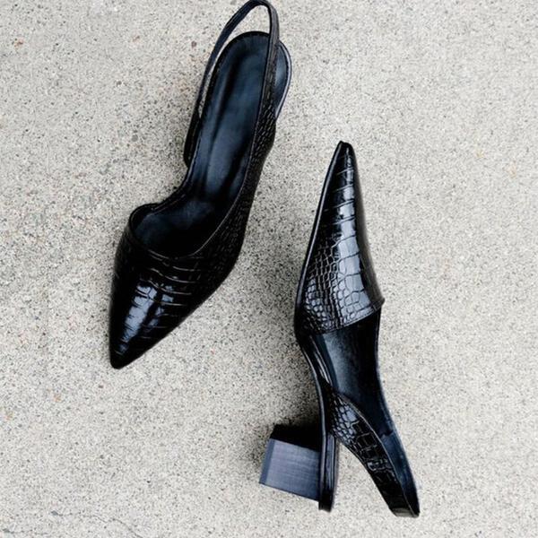 Calla | Pointed-Toe Slingback Pumps – Croc-Embossed Block Heel Shoes