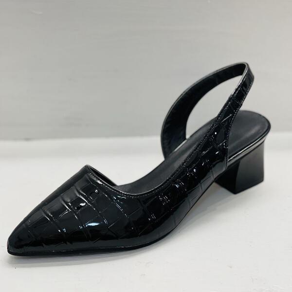 Calla | Pointed-Toe Slingback Pumps – Croc-Embossed Block Heel Shoes