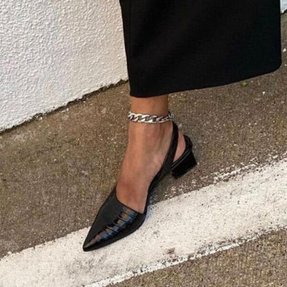 Calla | Pointed-Toe Slingback Pumps – Croc-Embossed Block Heel Shoes