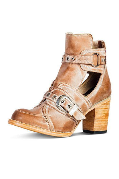 Daphne | Orthopedic Chunky Heel Cutout Ankle Boots with Buckle Straps