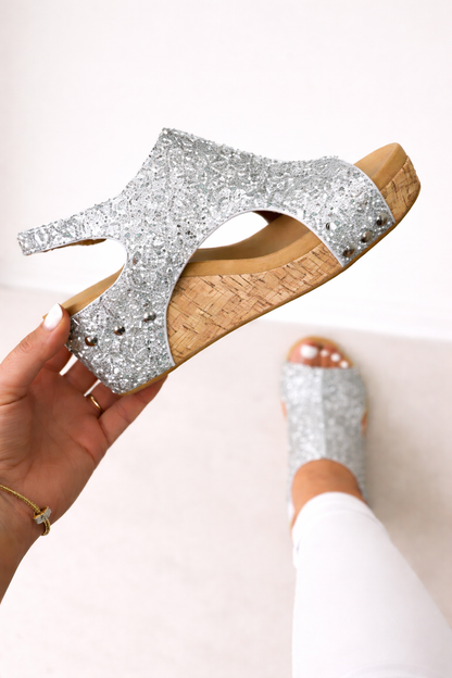 Orthopedic Balance Summer Chunky Heel Sandals With Sequins And Velcro