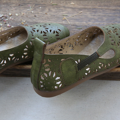 Jacqueline | Women’s Orthopedic Floral Cutout Leather Ballet Flats