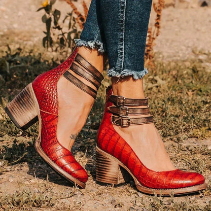 Abigail | Women's Vintage Leather Block Heel Pumps