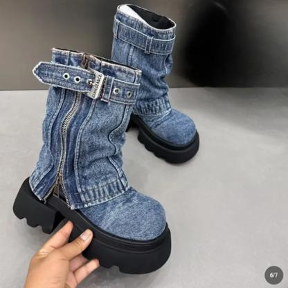 Lara | Denim Combat Boots