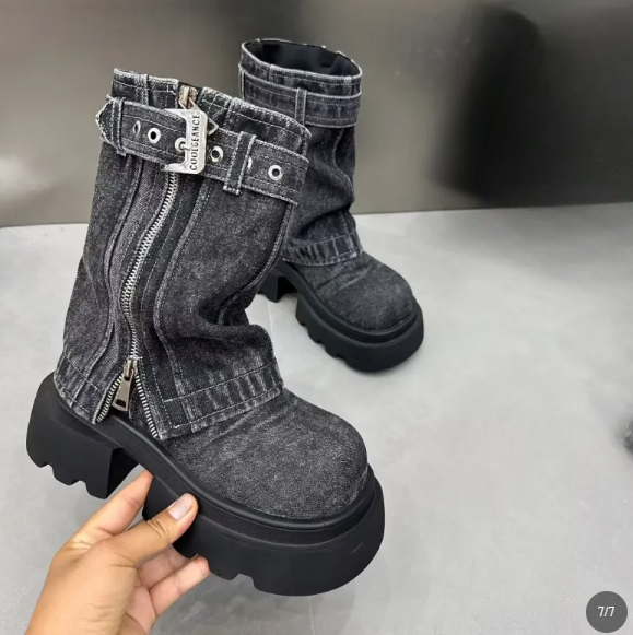 Lara | Denim Combat Boots