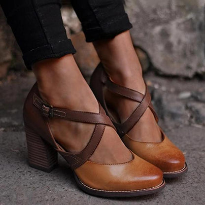 Daniela | Vintage Cross-Strap Block Heel Mary Jane Shoes