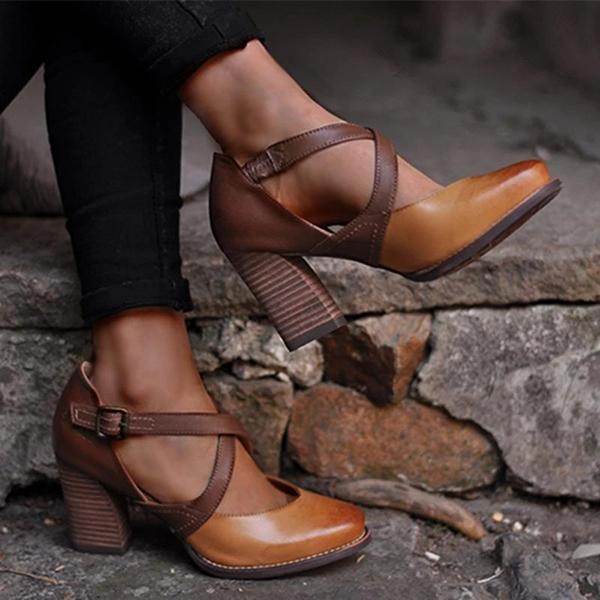 Daniela | Vintage Cross-Strap Block Heel Mary Jane Shoes