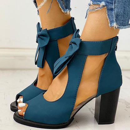 Collins | Orthopedic Peep-Toe Block Heel Sandals – Bow-Tie Ankle