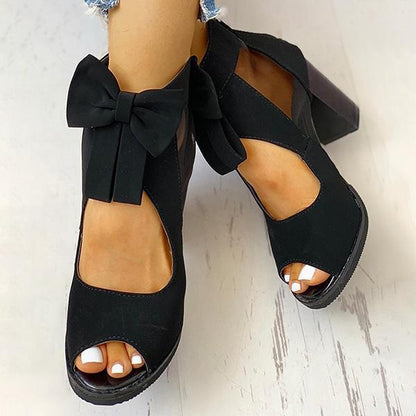 Collins | Orthopedic Peep-Toe Block Heel Sandals – Bow-Tie Ankle