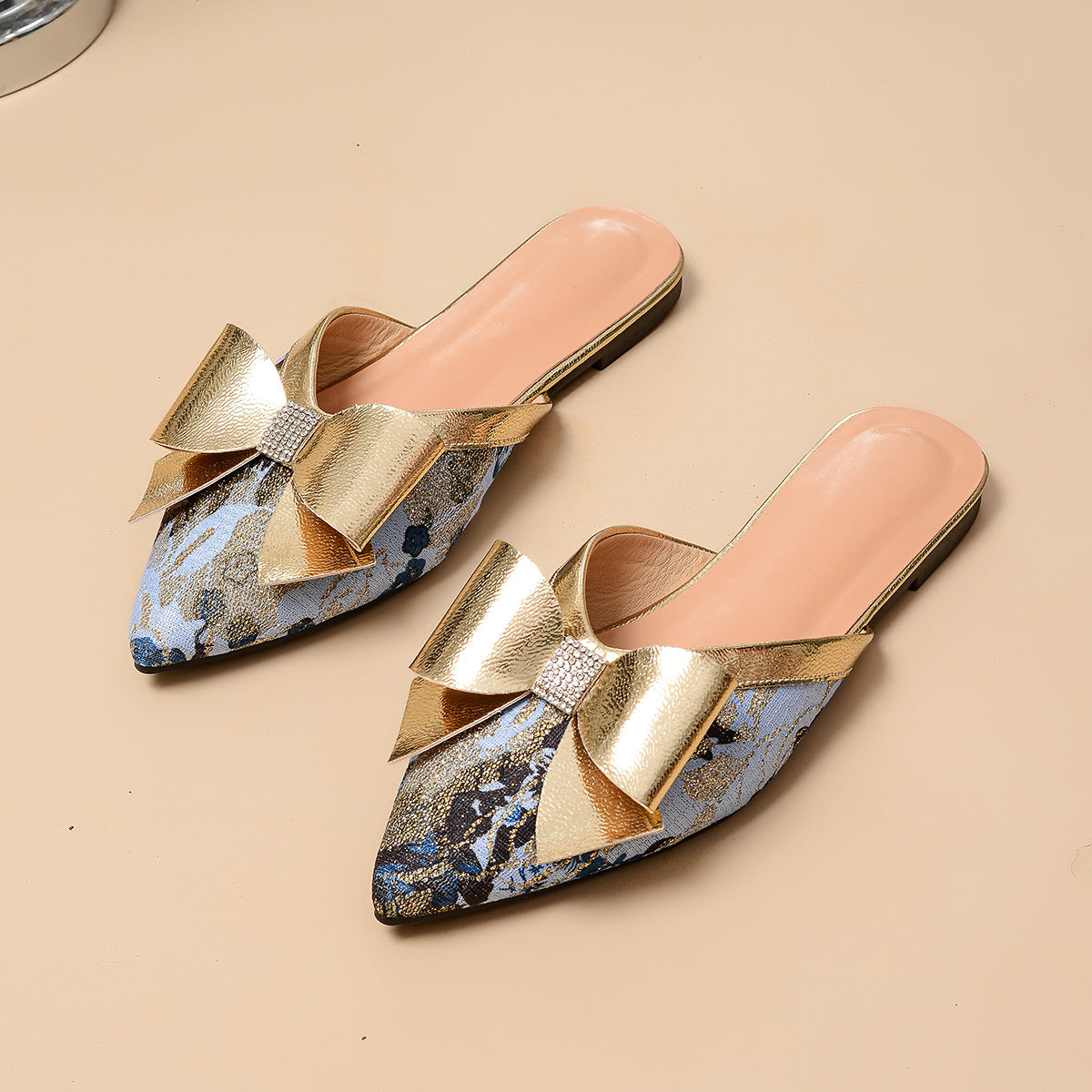 Orthopedic Balance | Metallic Bow Pointed Toe Mule Flats