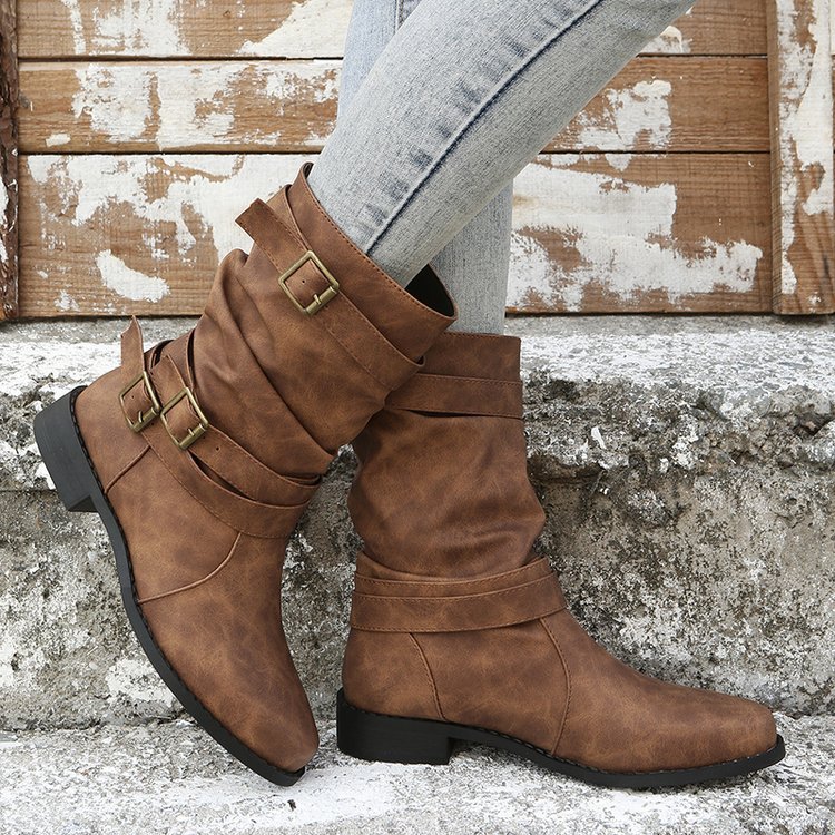 Orthopedic Balance Vintage Low Heel Boots With Adjustable Buckle