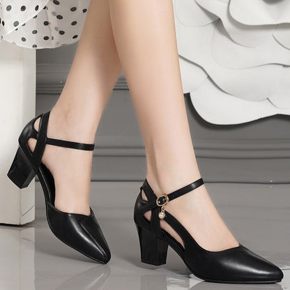Orthopedic Balance | Pointed Toe Ankle Strap Block Heel Pumps
