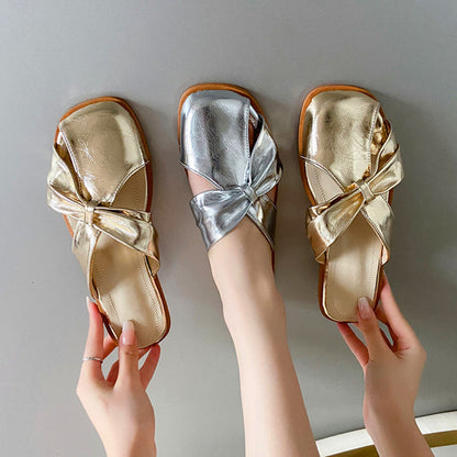 Flora | Women’s Metallic Orthopedic Slip-On Bow Sandals