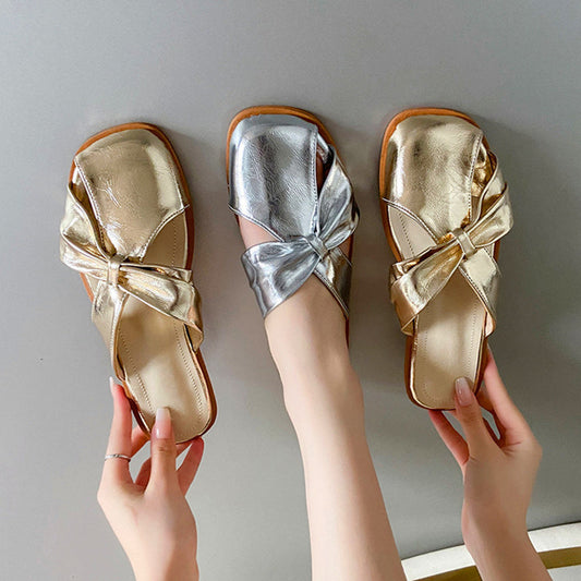 Flora | Women’s Metallic Orthopedic Slip-On Bow Sandals